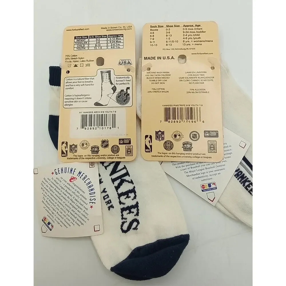 New York Yankees MLB For Bare Feet Set of 2 Youth Socks Size 7-9